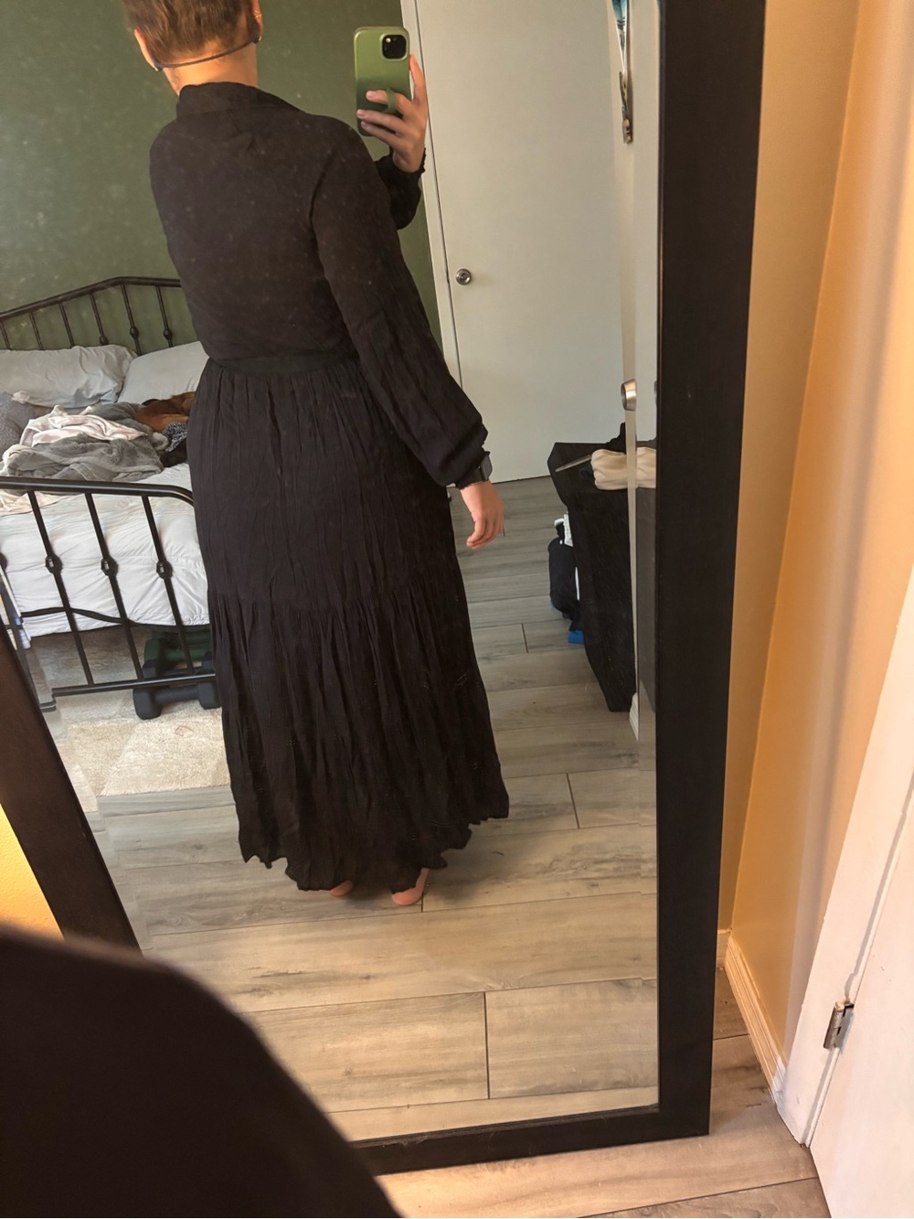 Black Maxi Dress with Pink Floral Embroidery - Picture 3 of 7